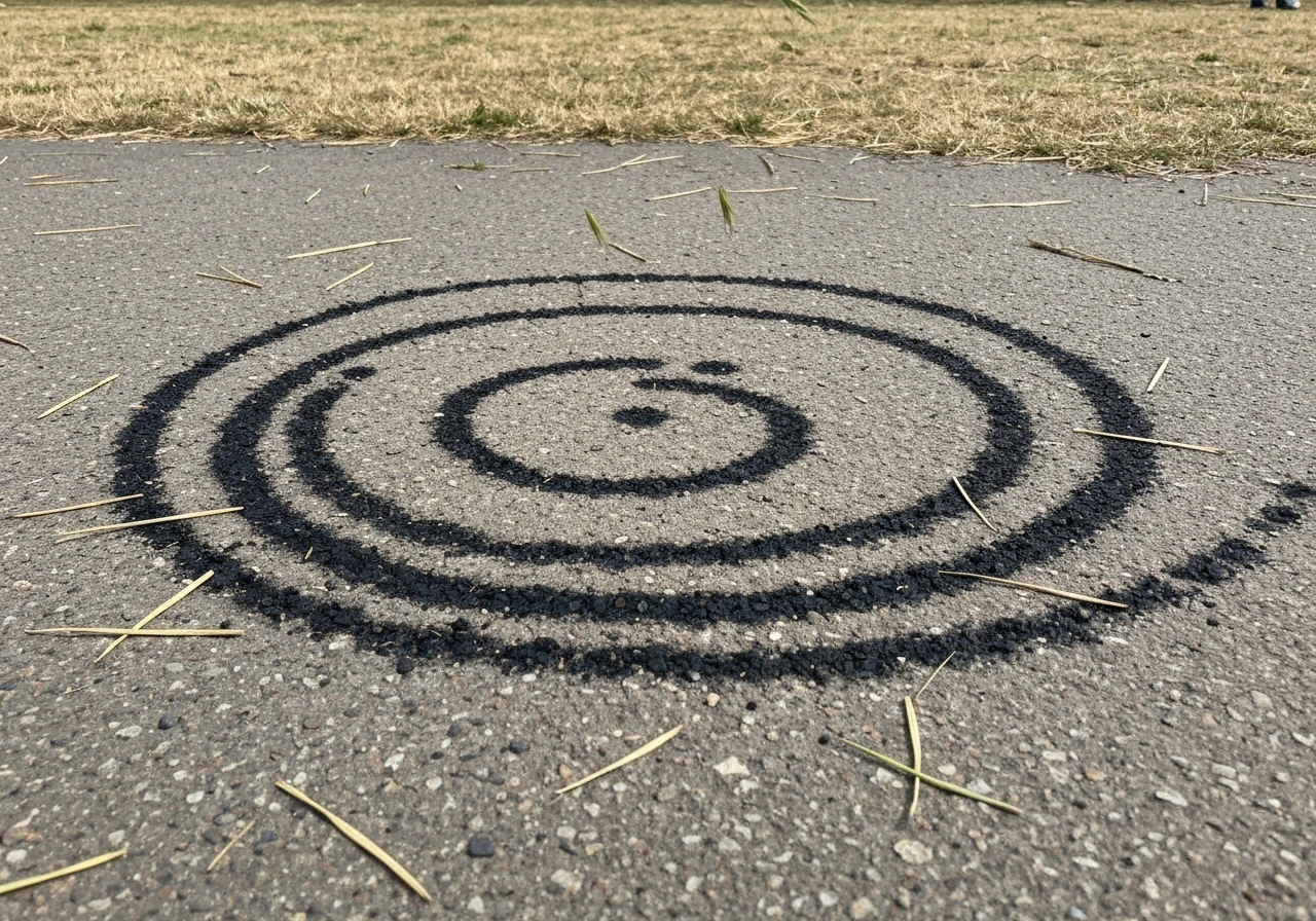 Gazon avec une tache noire bien délimitée, herbe écartée pour suggérer un diagnostic au sol.