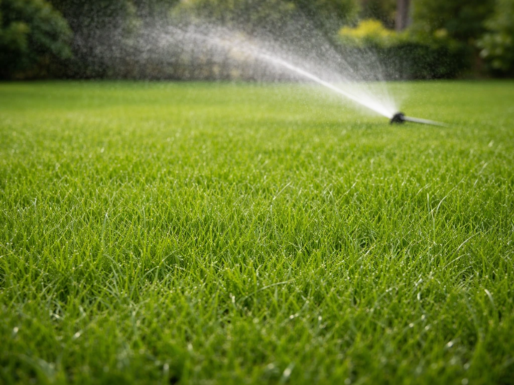 Arrosage d’une pelouse dense, sol restant humide et gazon bien formé, pour décourager les fourmis.