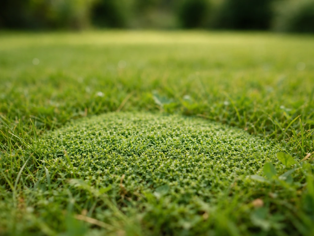 Pelouse verte avec de petites zones très denses et ras où pousse l’herniaire gazon.