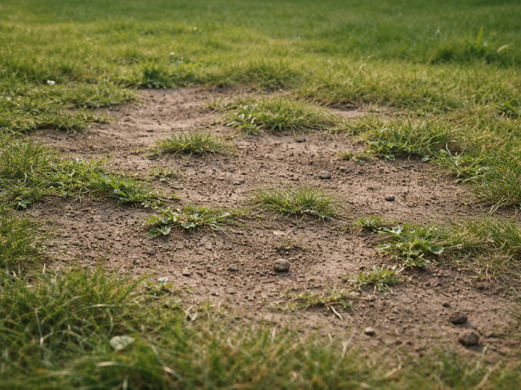 Pelouse avec zones dénudées et sol compacté où l’herniaria glabra se développe.