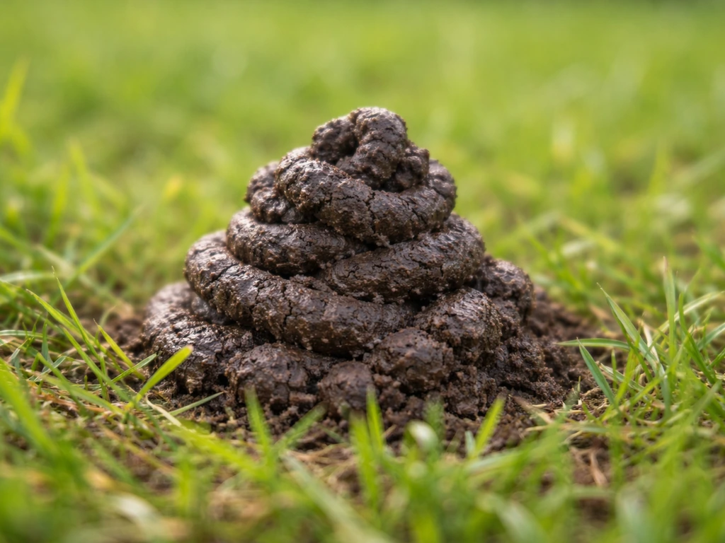 Gros plan sur une turricule de ver de terre, petits monticules tortillonnés sur un gazon