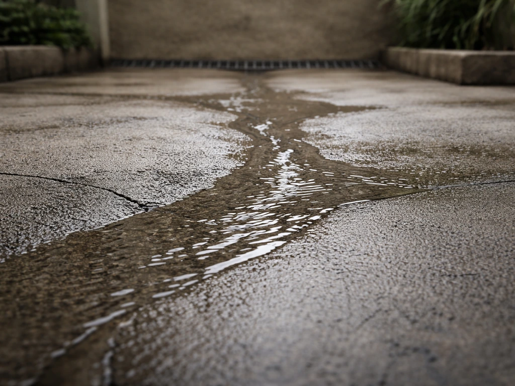 Zone en cuvette : l’eau s’accumule puis s’écoule vers le point bas plutôt que vers l’évacuation prévue.