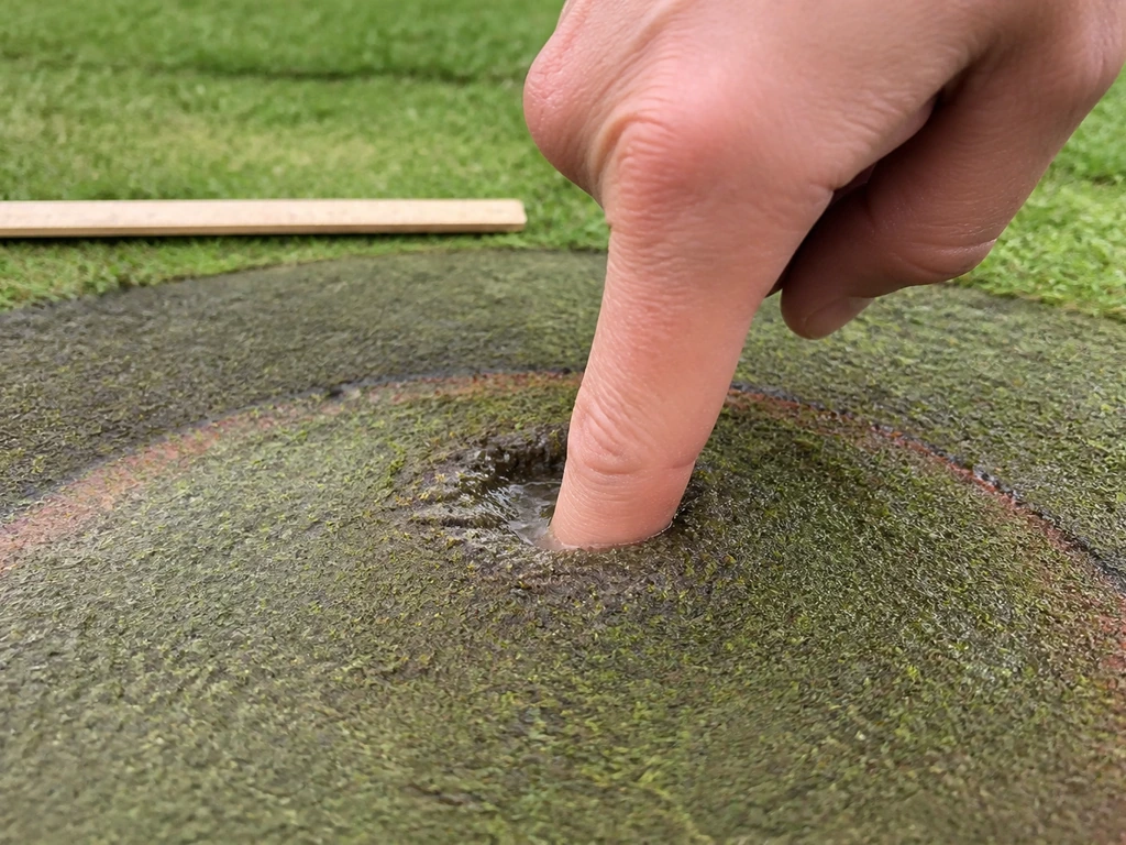 Main enfonçant un doigt dans une plaque de terre humide, montrant la texture et la profondeur d’enfoncement.